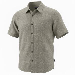 Patagonia Shirt Mens Gray and White Organic Cotton Short Sleeve Button Front L